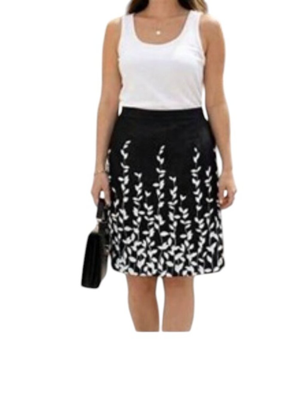 Ann Taylor Black White Botanical Vine Print Cotton Fully Lined Pencil Skirt